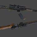Tactical Rifles With Scopes Wooden Stocks And Black Metal Components