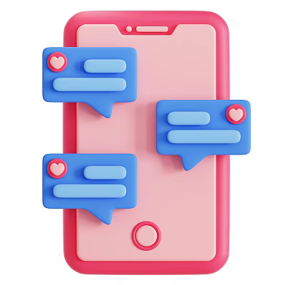 Pink Smartphone With Blue Chat Bubbles And Red Heart Message Notifications 3d model