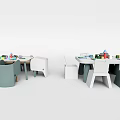 Kids Table with Chairs and Colorful Toys in White and Gray Design