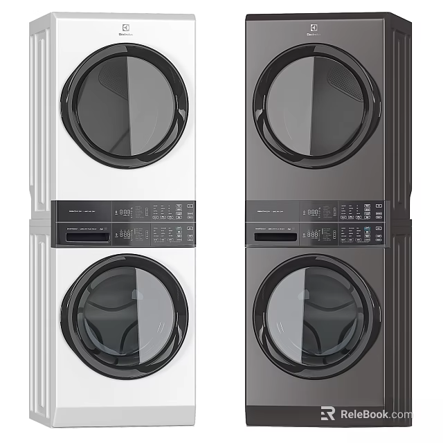 Modern Stackable Washer And Dryer Home Appliances In White And Black 3d model 