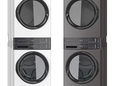 Modern Stackable Washer And Dryer Home Appliances In White And Black 3d model