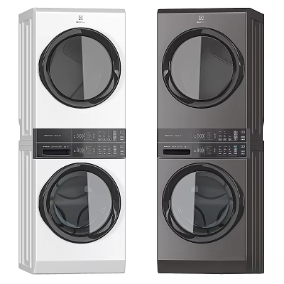 Modern Stackable Washer And Dryer Home Appliances In White And Black 3d model