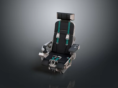 Black Aircraft Passenger Seat With Green Seatbelts Armrests And Durable Frame 3d model