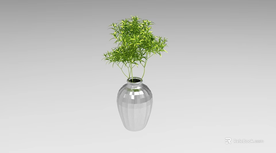 Modern Decorative Ornament Set With Transparent Vase And Green Plants 3d model 
