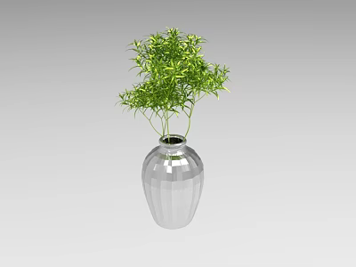 Modern Decorative Ornament Set With Transparent Vase And Green Plants 3d model