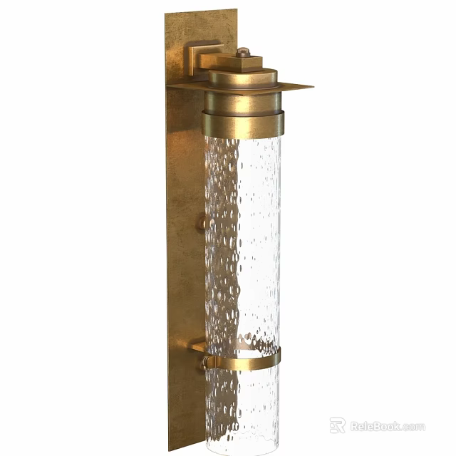 Elegant Modern Brass Wall Sconce With Textured Transparent Glass Shade 3d model 