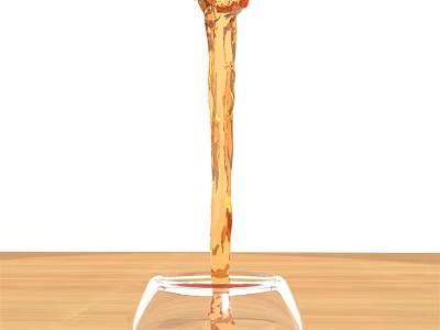 Golden Liquid Food Being Poured Into Transparent Glass On Wooden Table With White Background 3d model