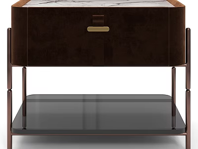 Elegant Brown Side Table With Drawer Metal Frame And Glass Shelf 3d model