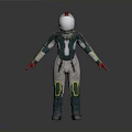 3D Rendered Humanoid Model In Green White Costume With Red Gloves And Yellow Details