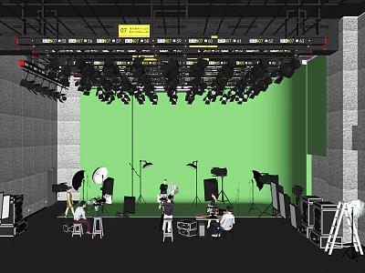 Professional Green Screen Studio With Lighting Equipment And Photography Setup 3d model