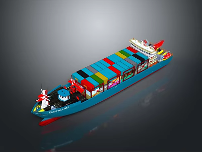 Modern Container Ship With Colorful Cargo Containers And Blue Hull For Maritime Transport 3d model