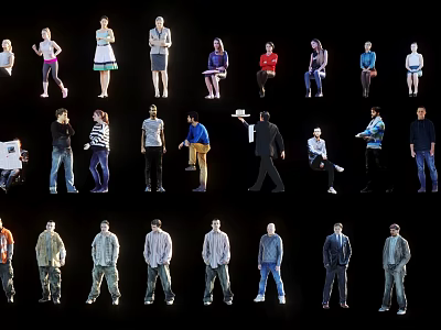 Women, men, casual people, business people, newspaper people, waiters 3d model