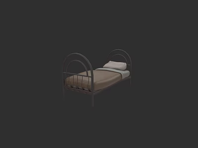 Double Bed With Metal Frame Arched Headboard And Brown Mattress White Pillow 3d model