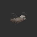 Double Bed With Metal Frame Arched Headboard And Brown Mattress White Pillow