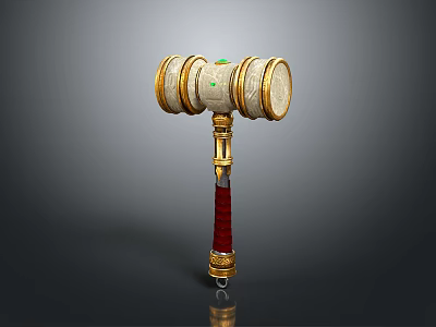 Ornate Double Headed Hammer Featuring Golden Accents Red Handle and Green Gem 3d model