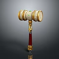 Ornate Double Headed Hammer Featuring Golden Accents Red Handle and Green Gem