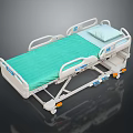 Adjustable Hospital Bed Furniture with Green Mattress White Frame and Wheels