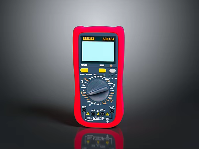 Red Digital Multimeter With LCD Display Dial And Buttons For Electrical Testing Tool 3d model