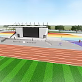 Outdoor Garden Landscape With Running Track Spectator Stands Rainbow And Sports Icons