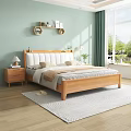 Cozy Wooden Double Bed With White Upholstered Headboard And Nightstands In Light Green Bedroom