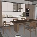 Log Style Dining Table and Chair Combination Sideboard Wine Cabinet Art Chandelier Dining Table and Chair 3d model