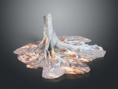 Detailed Tree Stump With Exposed Extensive Spreading Roots And Natural Texture 3d model