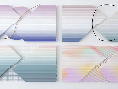 Colorful Geometric Wall Decor with Gradient Hues and Curved Line Accents 3d model