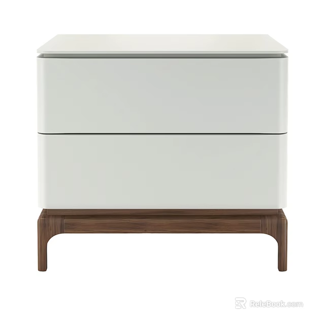 Modern Minimalist Bedside Table with Two White Drawers and Wooden Legs 3d model 