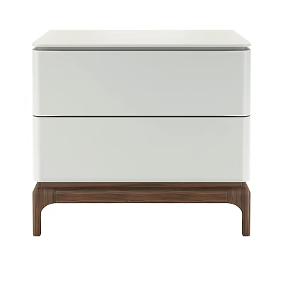 Modern Minimalist Bedside Table with Two White Drawers and Wooden Legs 3d model