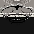 White Feather Shaped Crystal Chandelier Hanging From Ceiling With Dark Walls And Decorative Molding