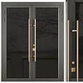 Modern Swing Door Design with Glass Panel Brass Handle and Black Frame 3d model