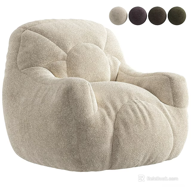 Lazy Sofa Beige Plush Velvet Soft Comfortable Rounded Seating for Living Room 3d model 