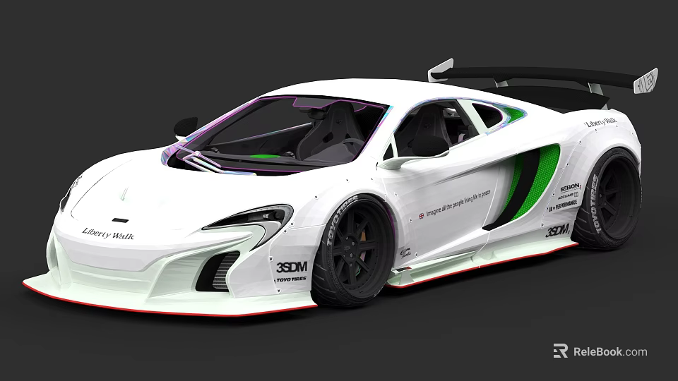 White SPIRIT RACING Sports Car With Green Accents And Aerodynamic Design 3d model 