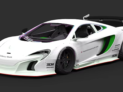 White SPIRIT RACING Sports Car With Green Accents And Aerodynamic Design 3d model