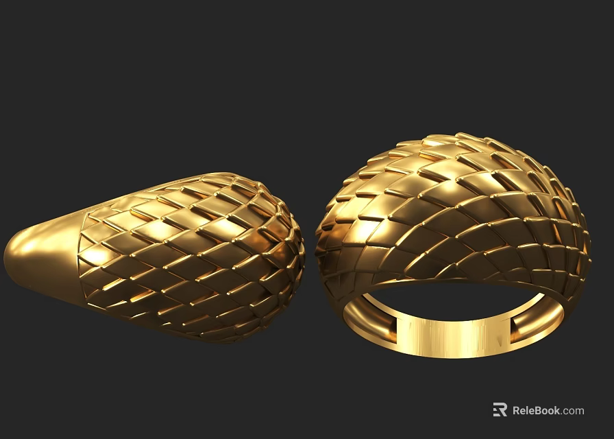 Elegant Gold Braided Rings Featuring Diamond Pattern Pointed And Domed Tops 3d model 