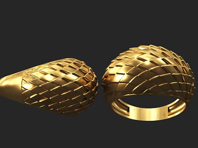 Elegant Gold Braided Rings Featuring Diamond Pattern Pointed And Domed Tops 3d model