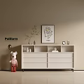 White Entryway Console Cabinet With Beige Wall Teddy Bear Vase And Decorative Painting 3d model