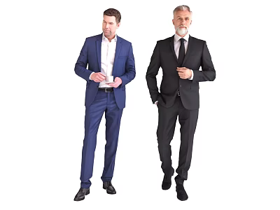 Men in Blue and Black Suits Standing Holding a Cup With Hands in Pockets 3d model