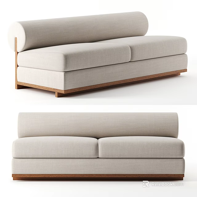 Light Gray Fabric Two Seater Sofa With Wooden Legs And Modern Design 3d model 