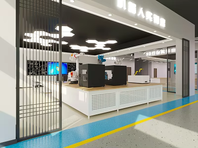 Smart Ergonomic Exhibition Space Featuring Modern Design Display Counter And Lighting 3d model