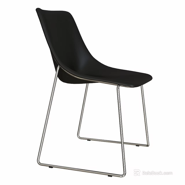 Modern Black Chair With Metal Legs And Minimalist Design For Home Office 3d model 