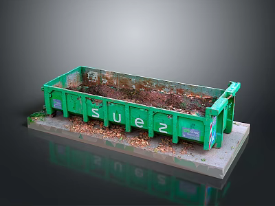Green Trash Bin Filled with Leaves and Debris SUEZ Logo on Side 3d model