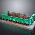 Green Trash Bin Filled with Leaves and Debris SUEZ Logo on Side