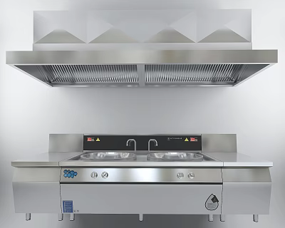 Modern Stainless Steel Kitchen Appliances With Range Hood Cooktop And Sink 3d model