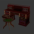 Traditional Wooden Office Desk With Multiple Drawers And Green Padded Chair Design