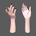 Two Human Hands With Black Nail Polish And Natural Skin On Gray Background