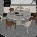 Dining Table and Chair Combination Round Table Sideboard Oven Refrigerator Green Planting 3d model