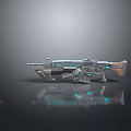 Futuristic Sci Fi Rifle With Glowing Blue Accents Metallic Body And Tactical Design