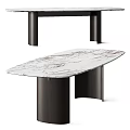 Modern Oval Veined Marble Dining Table With Dark Metal Legs Design