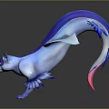 Fantasy Animal with Cat Head Fish Body Blue Purple White Iridescent Shiny Wings and Fins